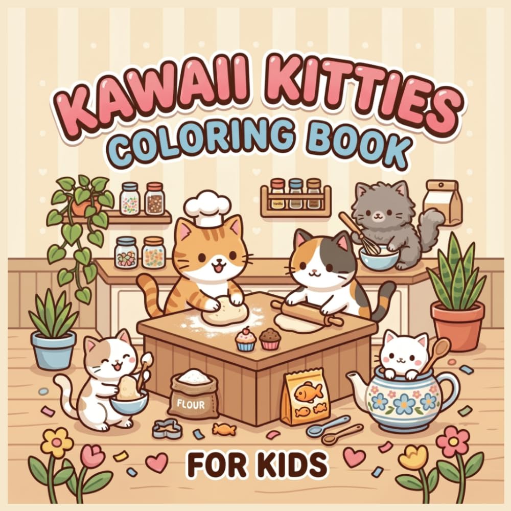 Kawaii Kitties Coloring Book for Kids: Bold & Easy interior with 45 adorable kitten coloring pages