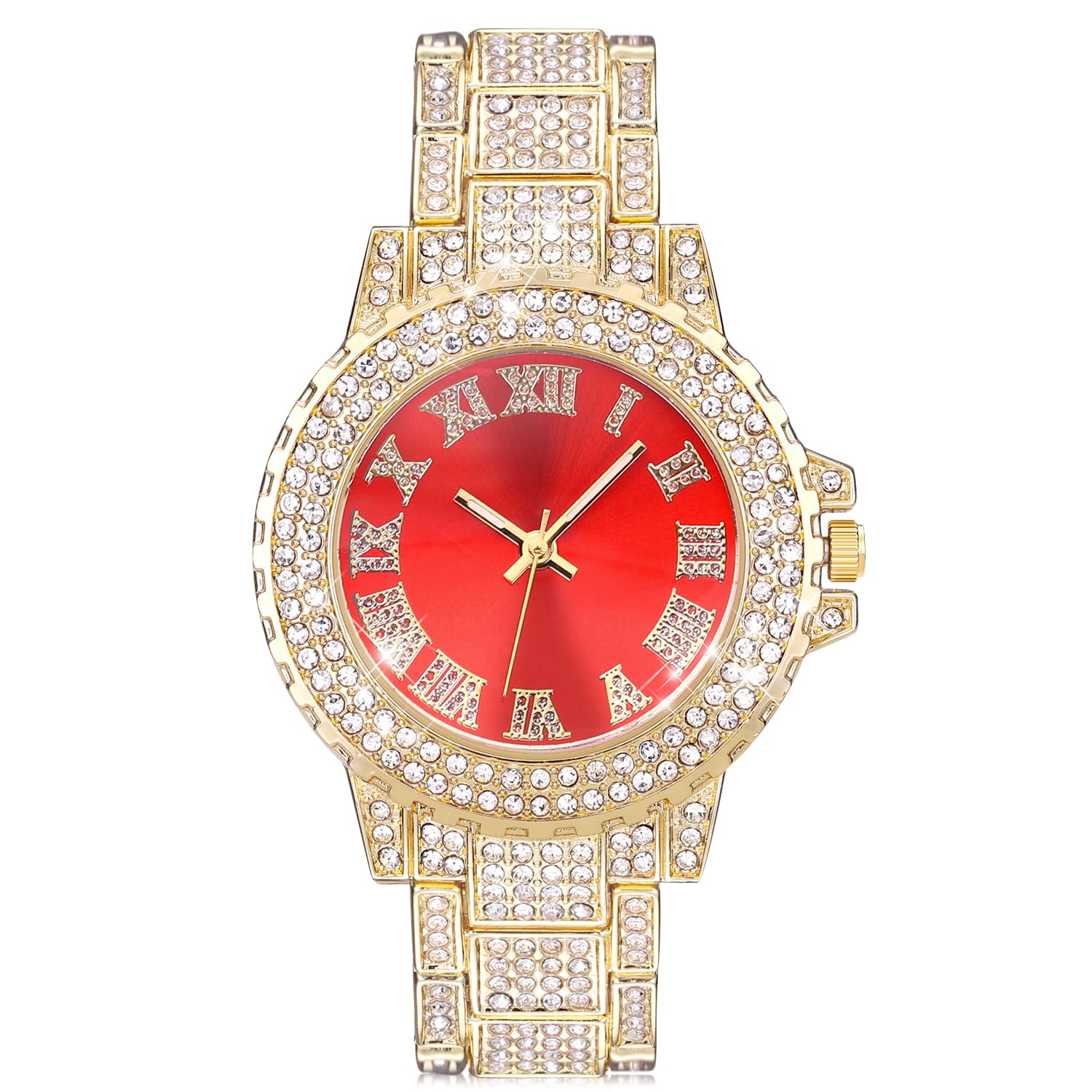 ManChDa Stainless Steel Watch For Womens Iced Out Watch Rhinestone Analog Watch Quartz Dress Watch Burgendy (B0C1RDDL54) Amazon Price History, Amazon Price Tracker