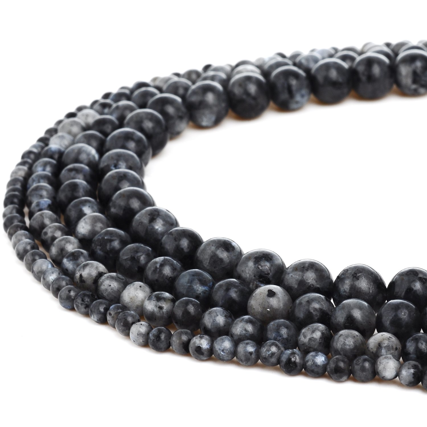 RUBYCA Natural Black Labradorite Gemstone Round Loose Beads for DIY Jewelry Making 1 Strand - 8mm
