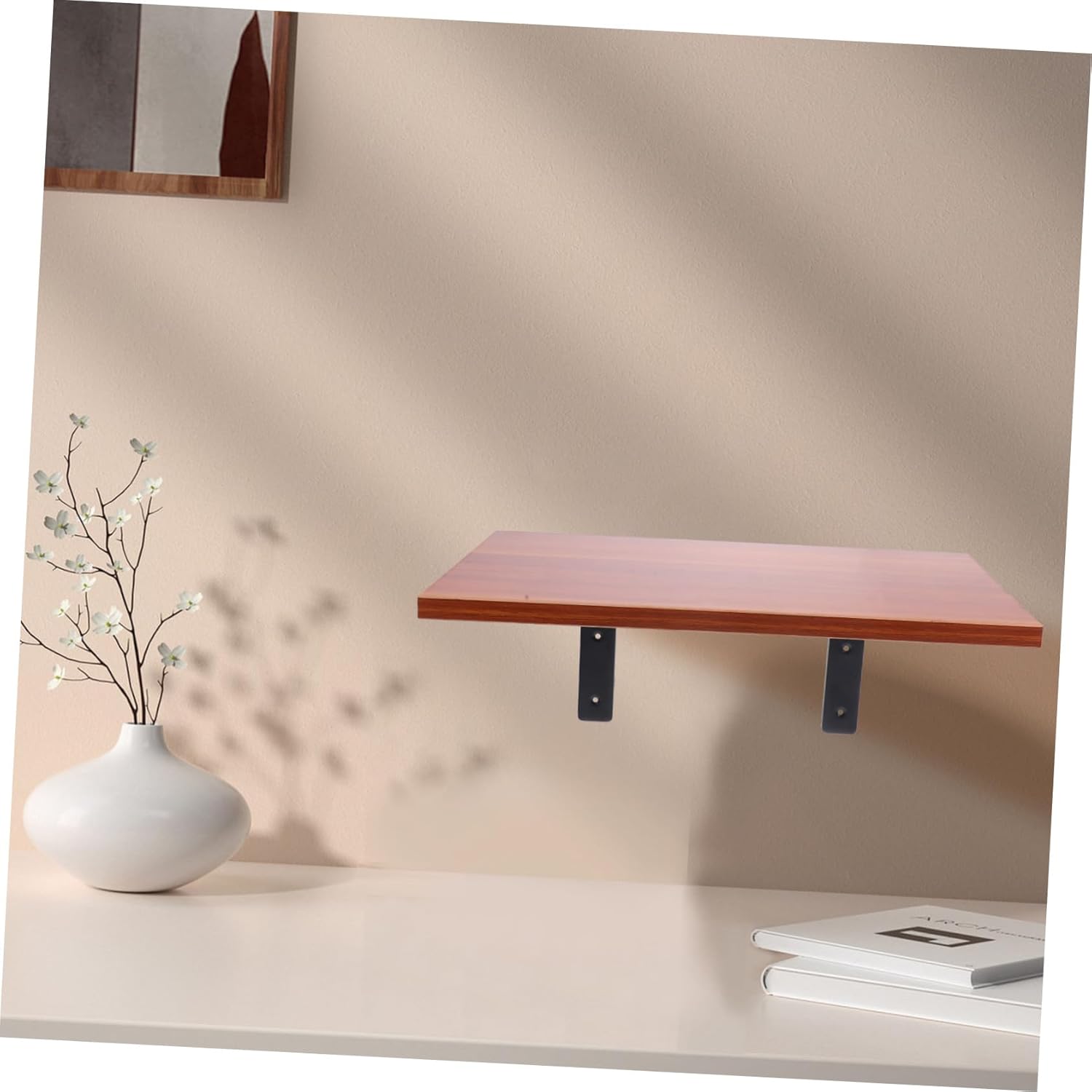 ABOOFAN 1Set Floating Shelf Brackets Metal Wall Mounted Shelf Supports with Wooden Board Easy to Install Decorative Brackets for Books Plants and Crafts