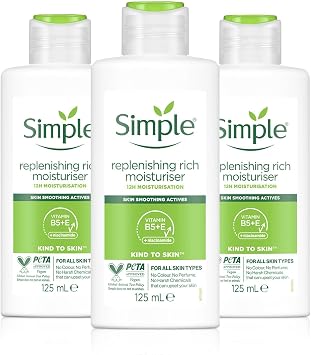 Simple Kind to Skin Replenishing Rich Moisturiser 125ml, 12 Hour Hydration, Pack of 3