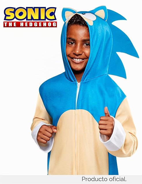 Foto 2 de 8 de Rubies Disfraz Sonic Deluxe para niños y niñas, Jumpsuit con cubrezapatos y accesorio para la cabeza