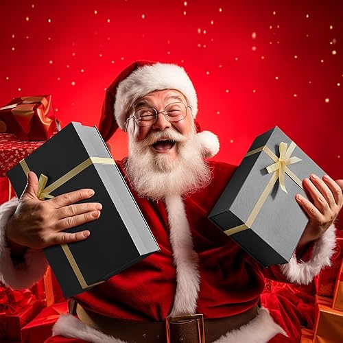 Miniatura 8 de MESHA 1 caja negra de 13.5 x 9 x 4 pulgadas con cintas para padrinos de boda, propuesta de cumpleaños, Navidad, cajas de regalo negras con tapas