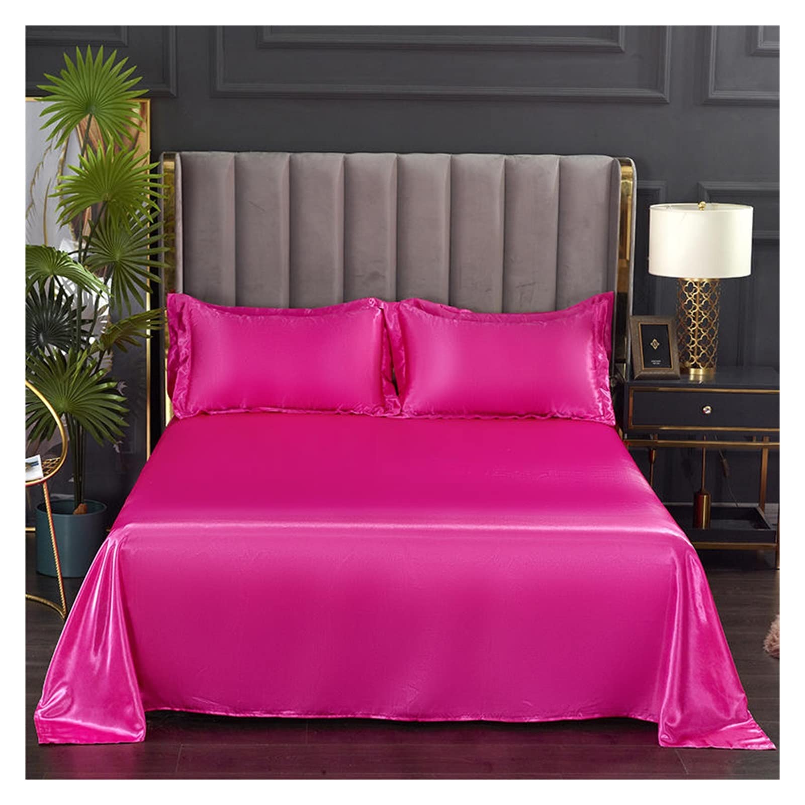 MTKSFDC Silk Bed Sheets 1 pc Bed Sheet for Summer Ice Cool Fabric Top Sheets Satin Smooth Flat Bed Sheet for Double Bedding (no pillowcase)(Meihong,170x230cm 66x90inch)