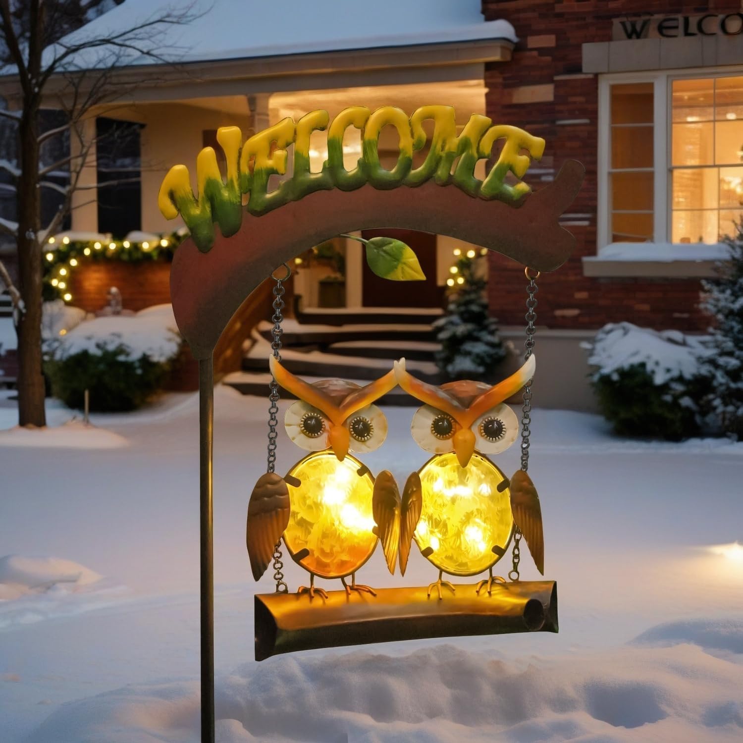 HONGLAND Solar Lights Outdoor Decor, Owl Swing Garden Decor, Owl Gifts for Women Mom, Whimsical Garden Lights Outdoor Decorations with Welcome Sign for Outside Patio Yard Lawn Decor - Image 4