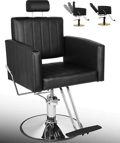 Silla de salón negra para estilista, silla de peluquería hidráulica resistente con diseño de puntada vertical, giro de 360, altura ajustable, sillas