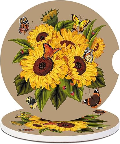 Miniatura 16 de Posavasos para automóvil, diseño de bosque de fantasía, luna llena, paquete de 2 para portavasos absorbentes, inserto antideslizante universal de