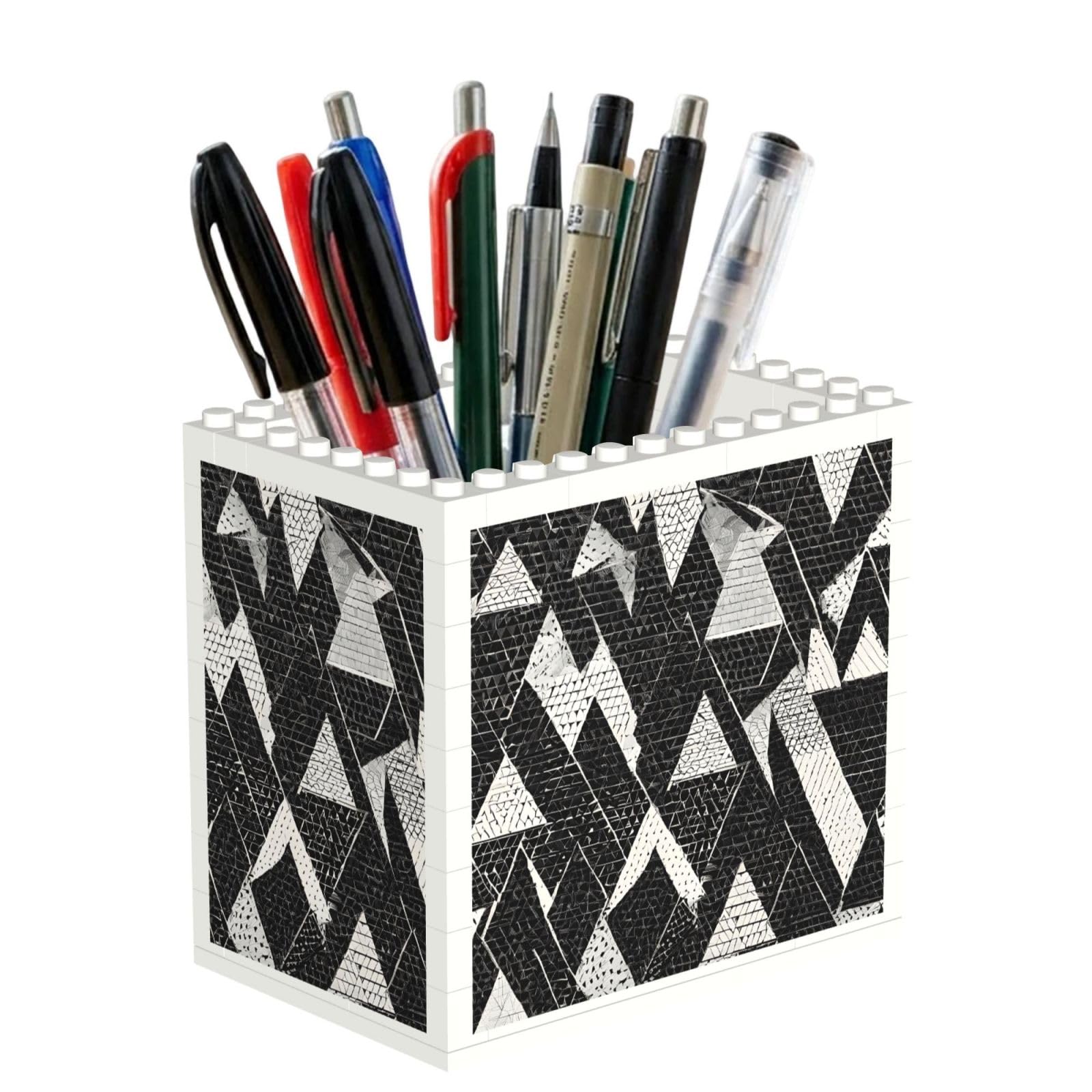 ESNAIUVCD Black White Marble Print Building Block Pen Holder - Pencil Holder For Desk/Classroom,Desk Accessories, Multifunctional Office Supplies Pen Organizer Pencil Cups(1pcs)