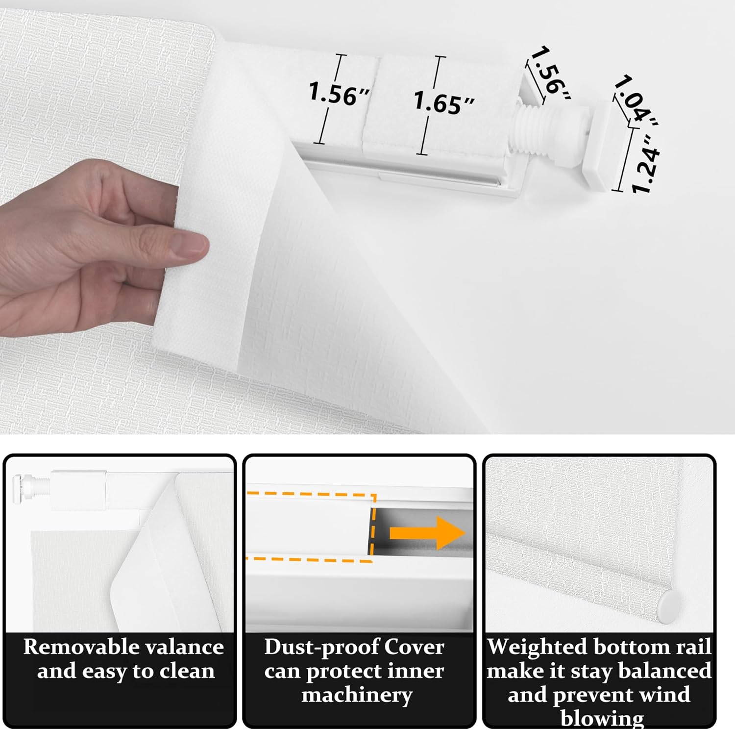 BERISSA Top Down Bottom Up Blackout Roman Shades,No Tool No Drill Cordless Roman Blinds,Thermal Insulated Room Darkening Window Shades for Home Office.Easy to Install.White.Custom Size