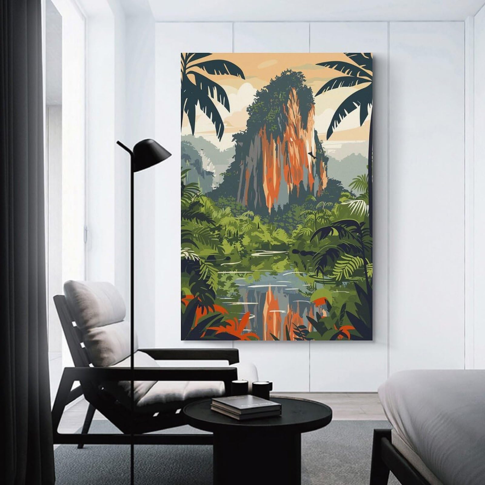 Junmoney Canvas Wall Art Tropical Jungle Landscape with Mountain, 24x36inch(60x90cm), for New Homes, Bedrooms Or Workspaces, Canvas Artwork with Gifting Potential