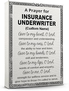Customize Name Insurance Underwriter's Prayer Poster, Insurance Underwriter Prayer Canvas for Office Painting Ready to Hang for Home Office Decor 3AZ1258