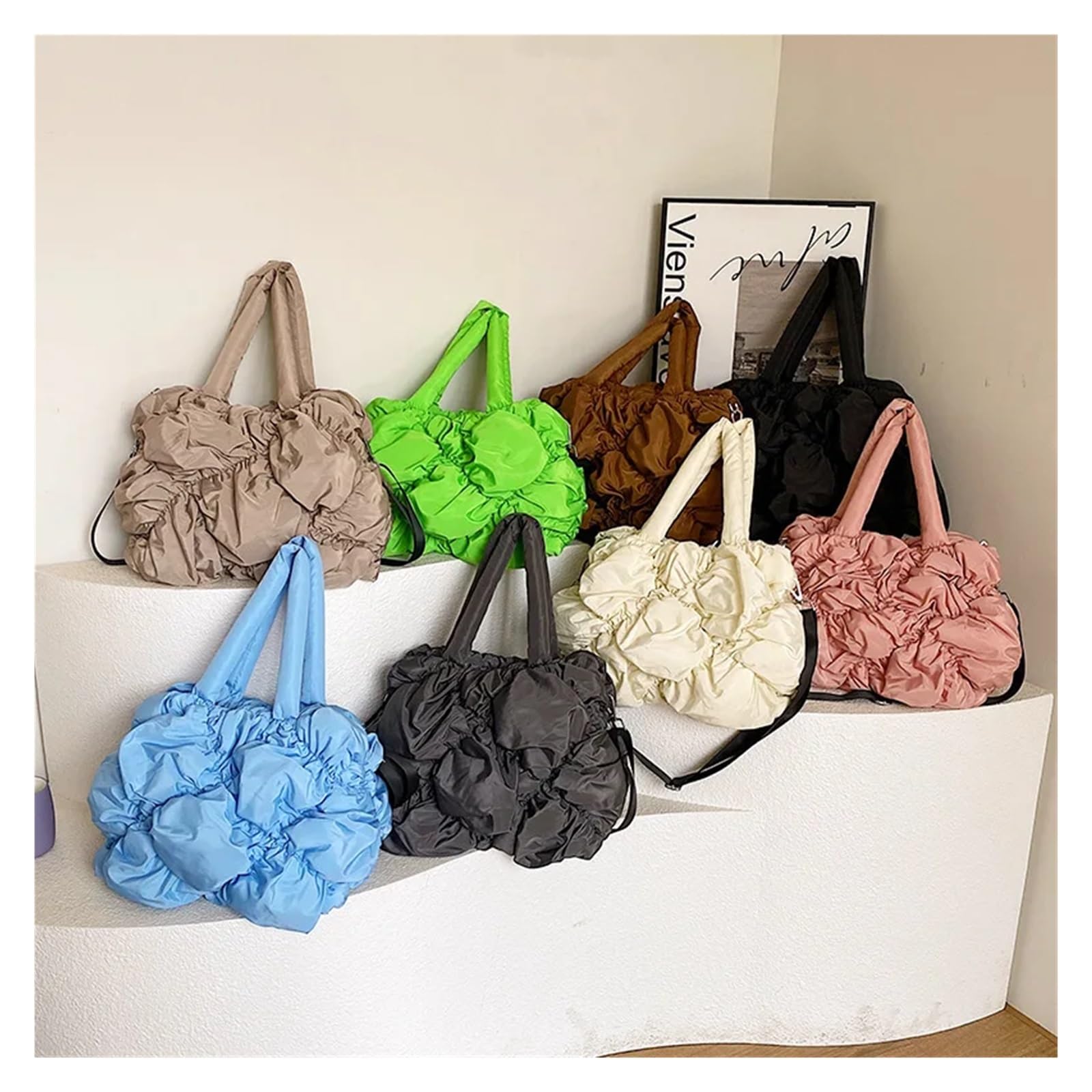 Puffer Tasche Damen Blase Unten Baumwolle Tasche Weibliche Falten Nylon Schulter Umhängetasche for Frauen Große Kapazität Achsel Taschen