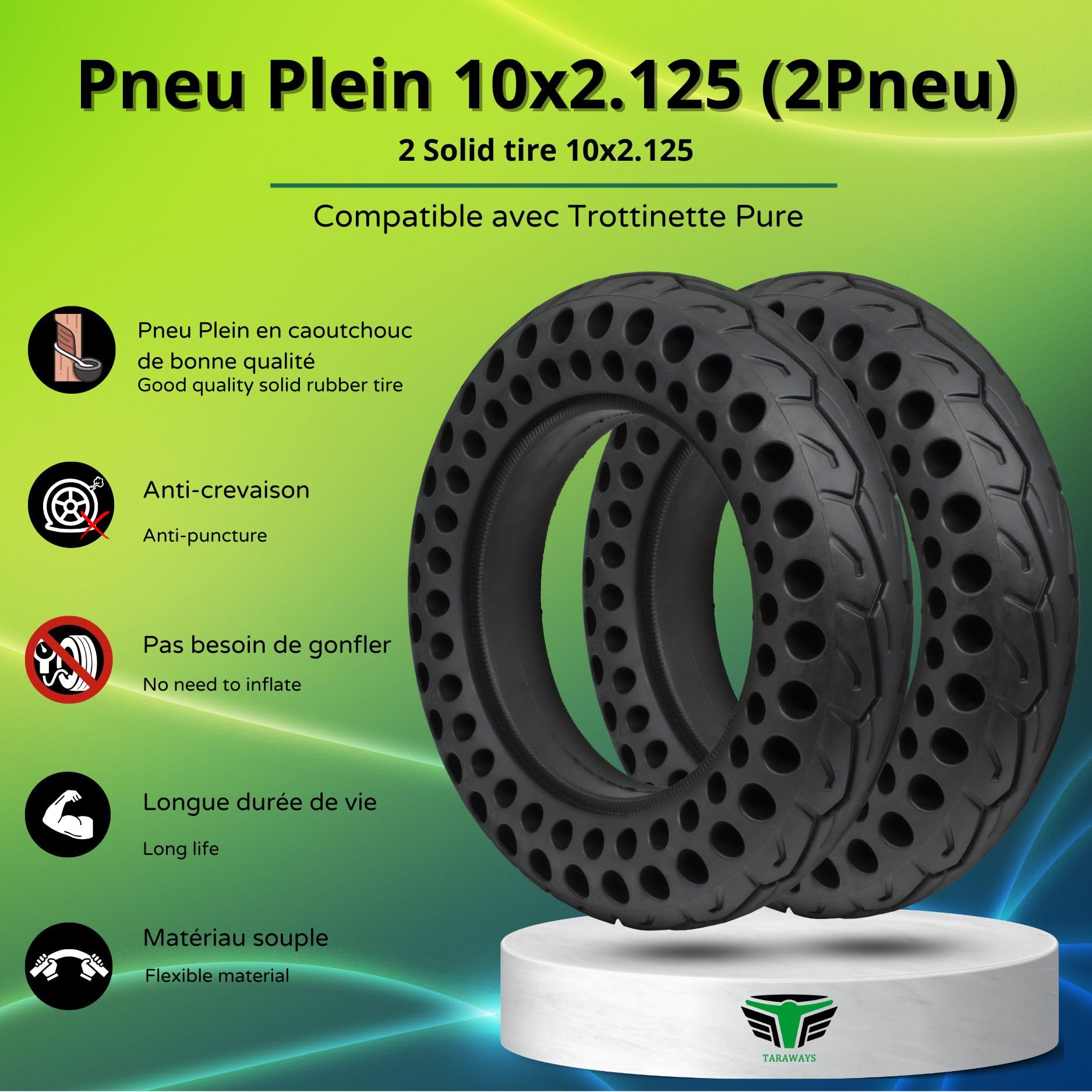 Pneu Plein Pour Trottinette PURE 10x2.125 (STL1-(2pcs))