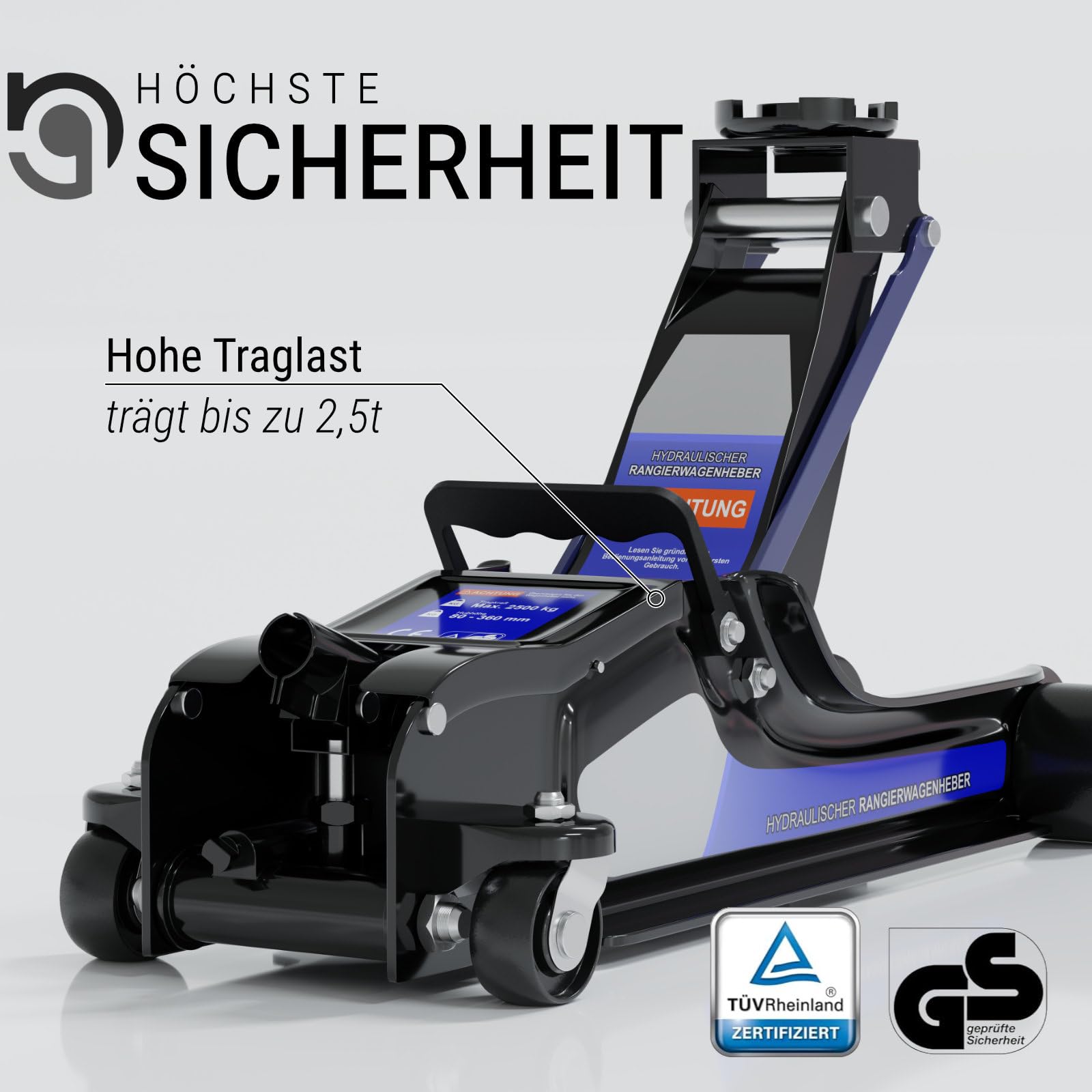 HAGO24 hydraulischer Wagenheber bis 2,5T I hochwertiger Rangierwagenheber mit Gummiauflage I Wagenheber hydraulisch mit 360° Rollen I sichere Auto Hebebühne I robuste Radwechsel Montagehilfe