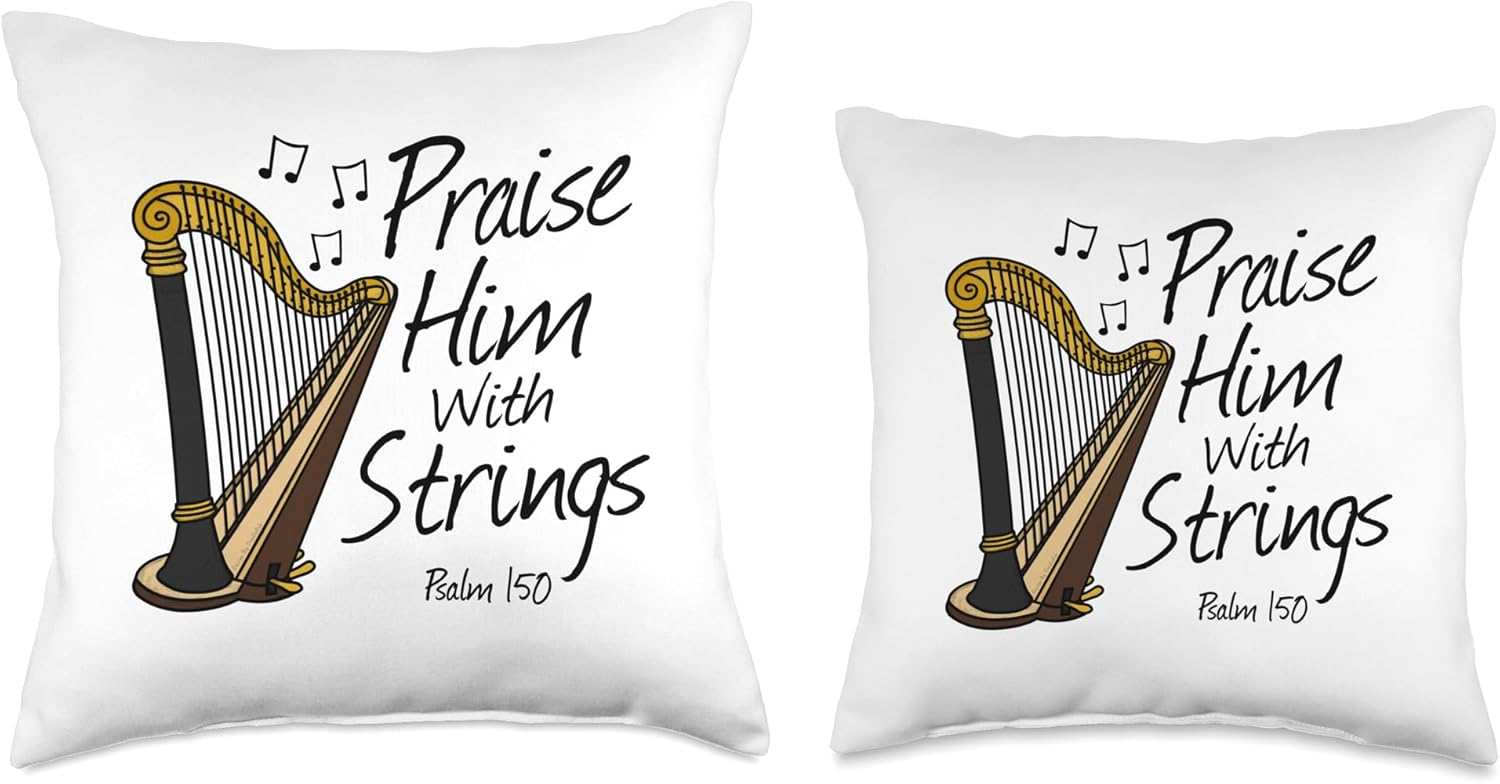 Praise Him with Strings, Harp Harpist Christian Musician Throw Pillow
