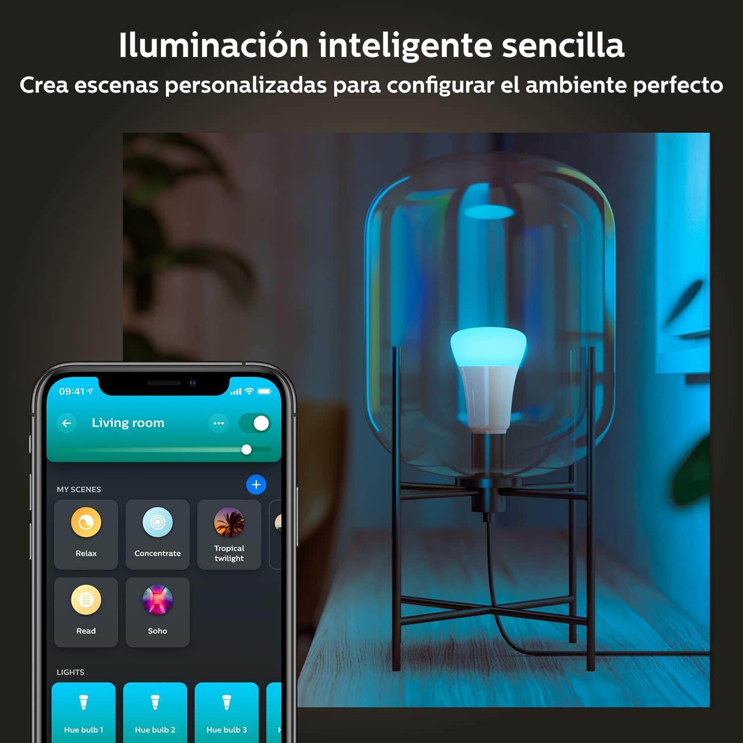 Philips Hue - Bombilla LED Inteligente, GU10, Luz Blanca y de Colores, 4.2W 400 lúmens, Compatible con Alexa y Google Home - Pack de 3 Bombillas LED inteligentes