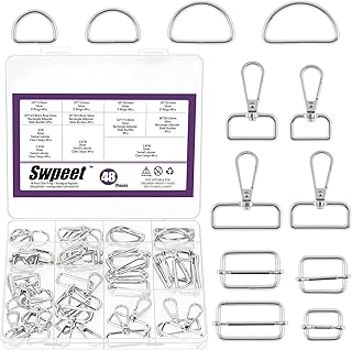 Swpeet Metal D Ring & Rectangle Adjuster Triglides Slides Buckle & D Ring Swivel Lobster Clasp Kit
