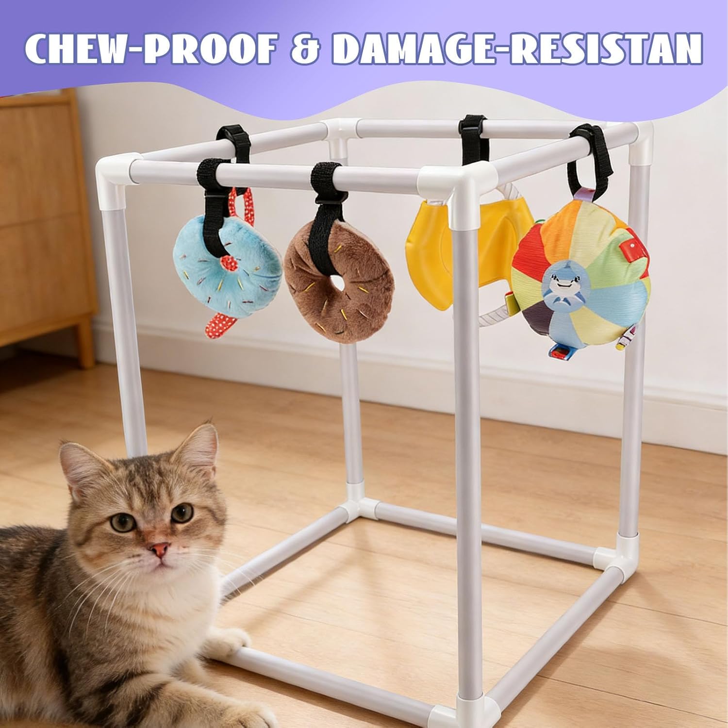 Drfeify Puppy Gym Small Dog Puppy with 5 Hanging Toys Adjustable Straps for Indoor Dog Enrichment Activity