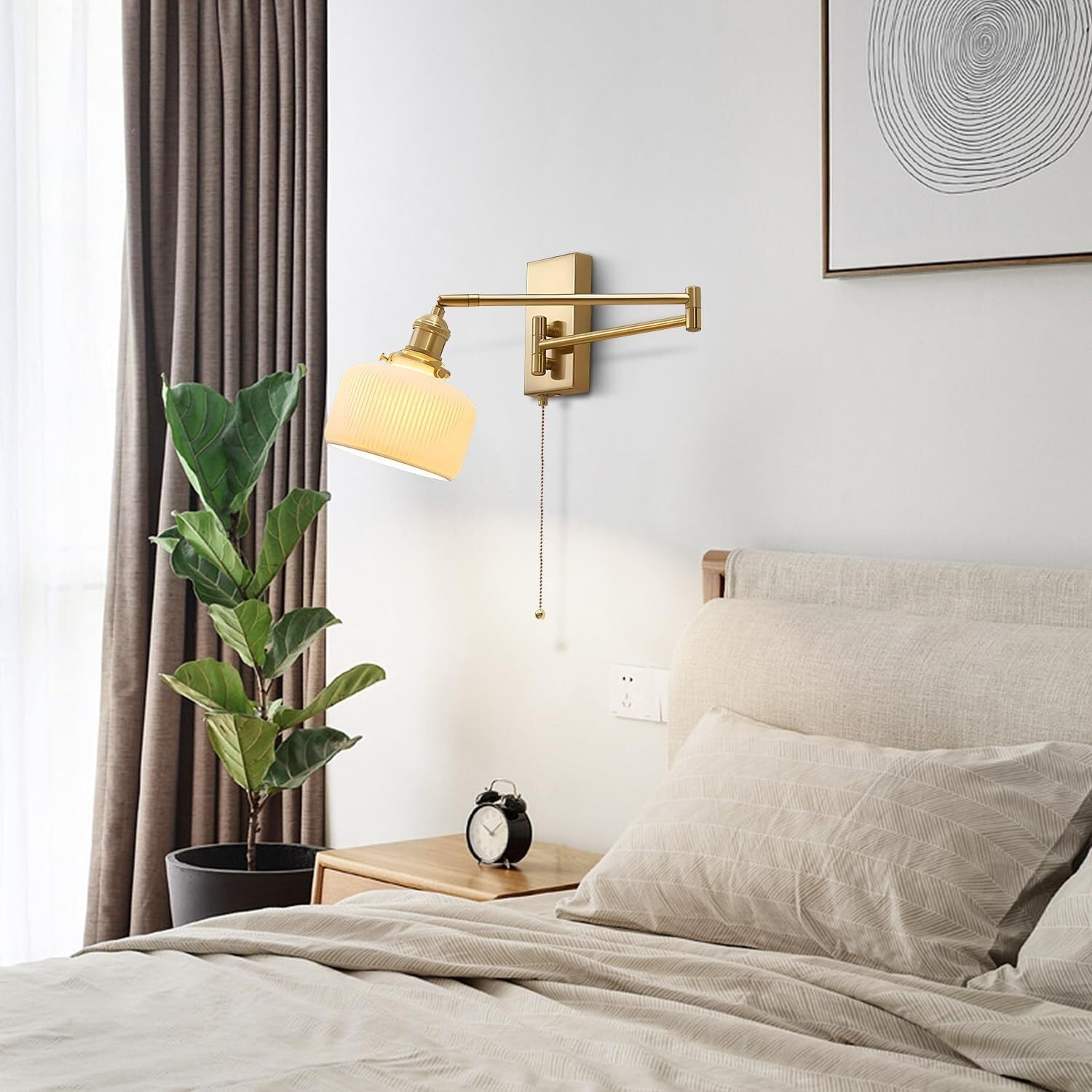 Applique da Parete Vintage in Ottone Anticato, Set di Due – Moderna Illuminazione da Parete con Braccio Girevole in Stile Fattoria con Catena di trazione, Applique da Parete per Interni e da bagn