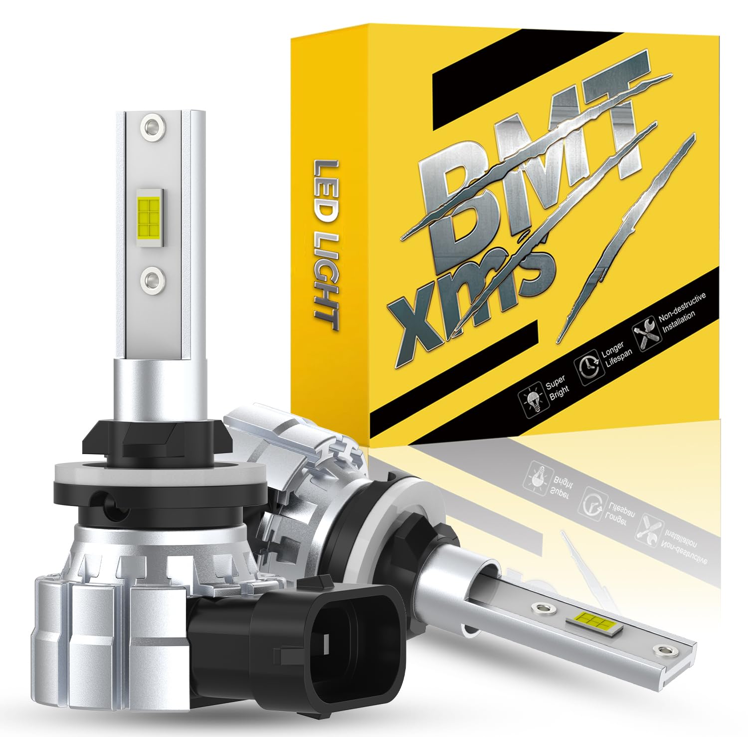 BMT xms Bombilla LED H27W H27W/1 H27W/2 880 881, 20000LM 300% de luminosidad, Mini formato 1:1, 6500K Bianco, paquete de 2