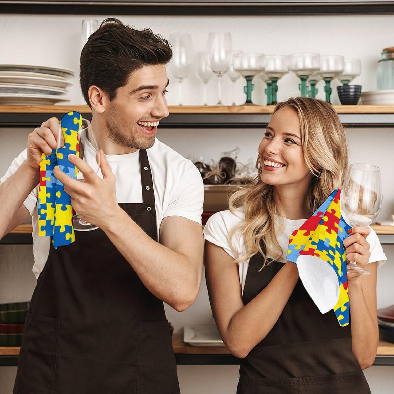 Color Autism Awareness Puzzle Hand Towels for Bathroom Kitchen Towels Small Towel Handkerchiefs with Hanging Loop 4PCS