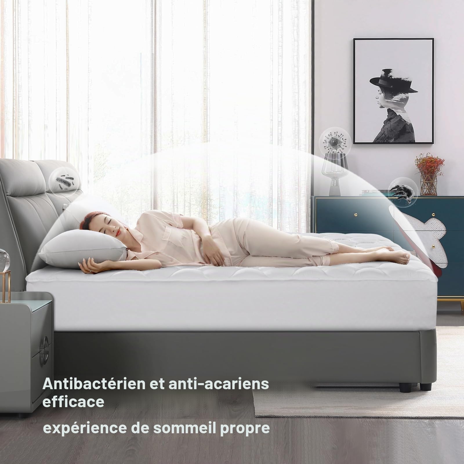 DUANDUAN Surmatelas 140 x 190 cm - Doux - avec Poches Profondes - Lavable en Machine - Blanc