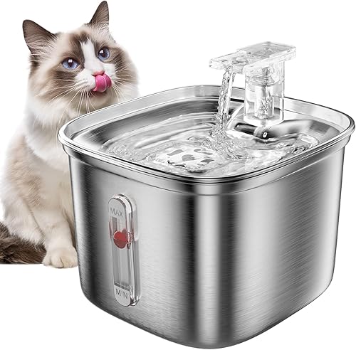 Fuente de agua para gatos, fuentes automáticas para gatos de 2.2 L para beber con efluente de cascada, dispensador de beber para mascotas súper