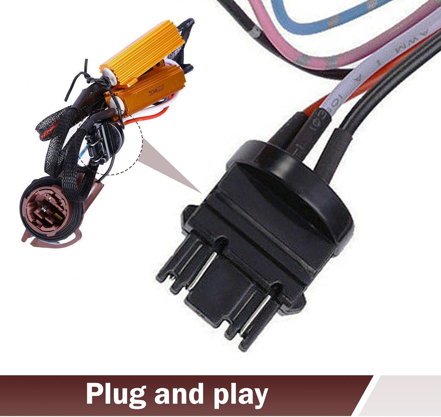 Downhill 2 PCS Car 3157 LED Error Decoder, 50W 6 Ohm LED Light Decoder, Brake Light Resistor Decoder, Bi-Filament Fog Lights Daytime Running Harness Adapter, for T20/3157/4157 Light Bulb (3157)
