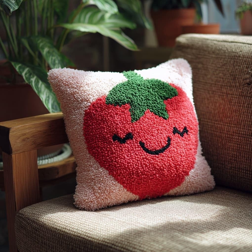 WallustrioaW Latch Hook Kits Pillowcase Embroidery Kit,Cartoon Strawberry