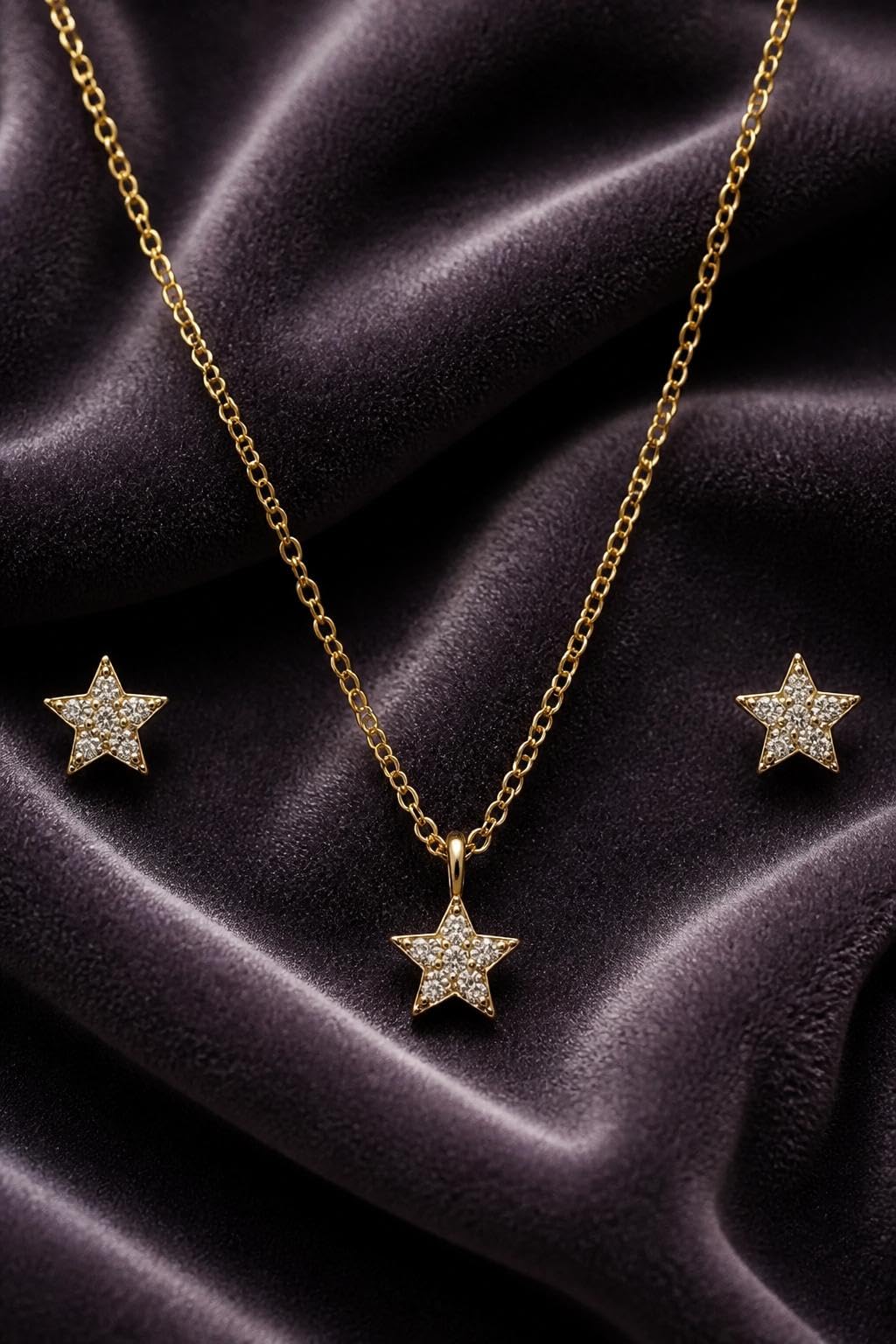 Set con ciondolo e orecchini a forma di stella in argento 925 dorato
