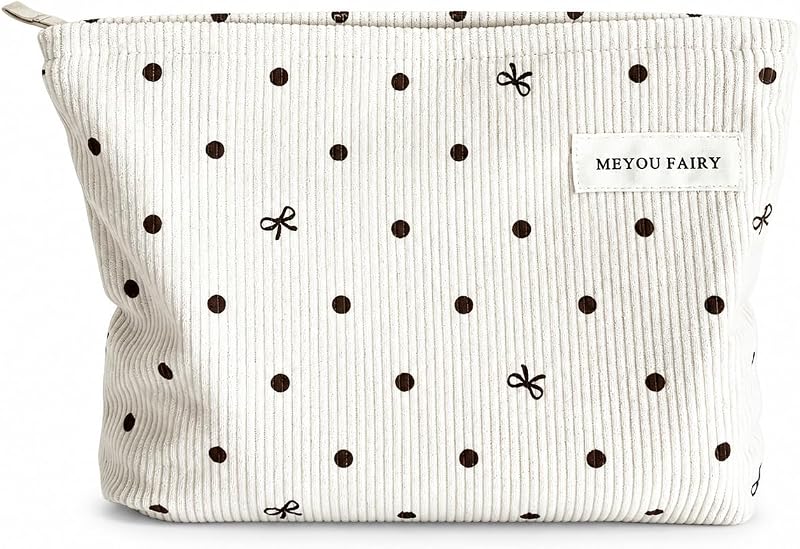 Necessaire Ritpviq de Veludo Cotelê com Estampa Bow Dot, Fechamento por Zíper