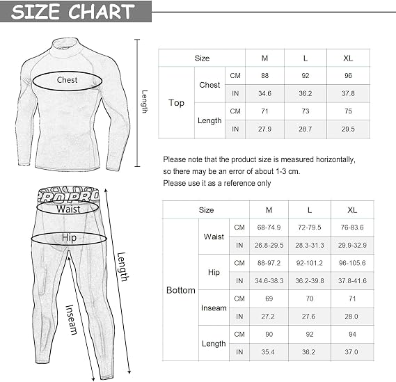 Mens Thermal Underwear Set Long Sleeve Compression Skins BaseLayer