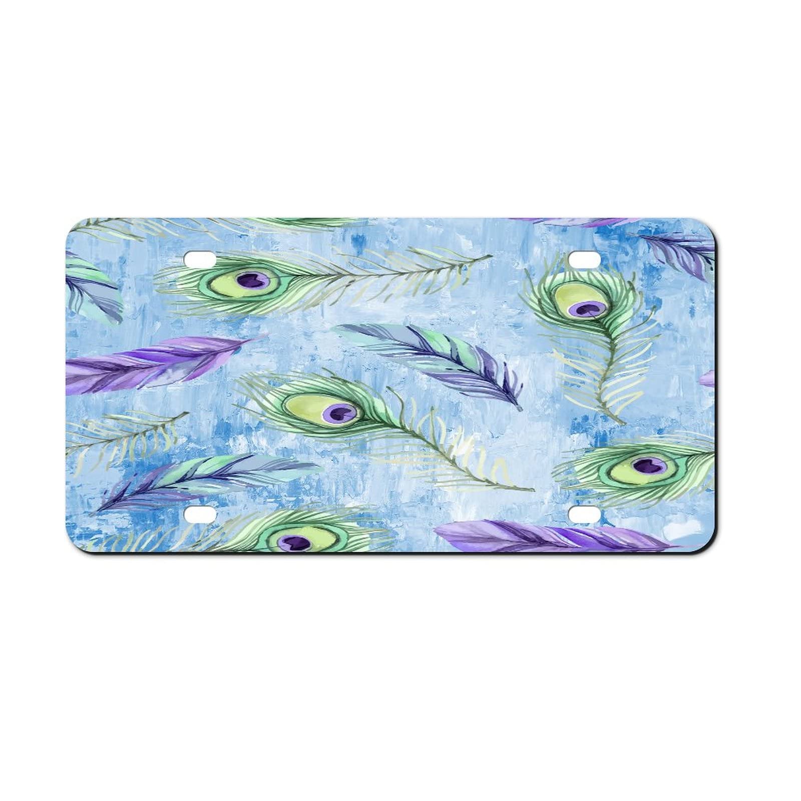 Standard US Size 6x12 Inch Rust-Free Peacock Beautiful Feather Metal License Plate Peacock Themed Pattern Aluminum Novelty License Plate Car Tags License Plate for Front of Car