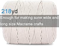 Vista 3 de Cordón de macramé de 6 mm x 218 yardas, cuerda de macramé de algodón natural - 4 hebras de cordón de algodón trenzado para colgar en la pared