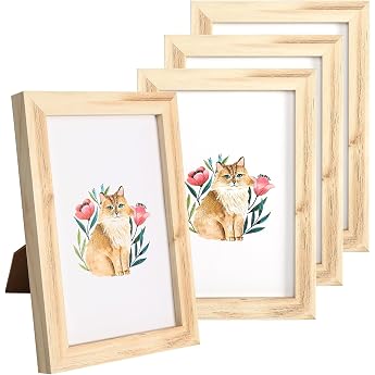 HFDONGL Set of 4 Picture Frames 10 x 15 cm Photo Frames Wooden Picture Frame Small Picture Frame Set for Wall Hangings or Table Decoration Original Wood Grain