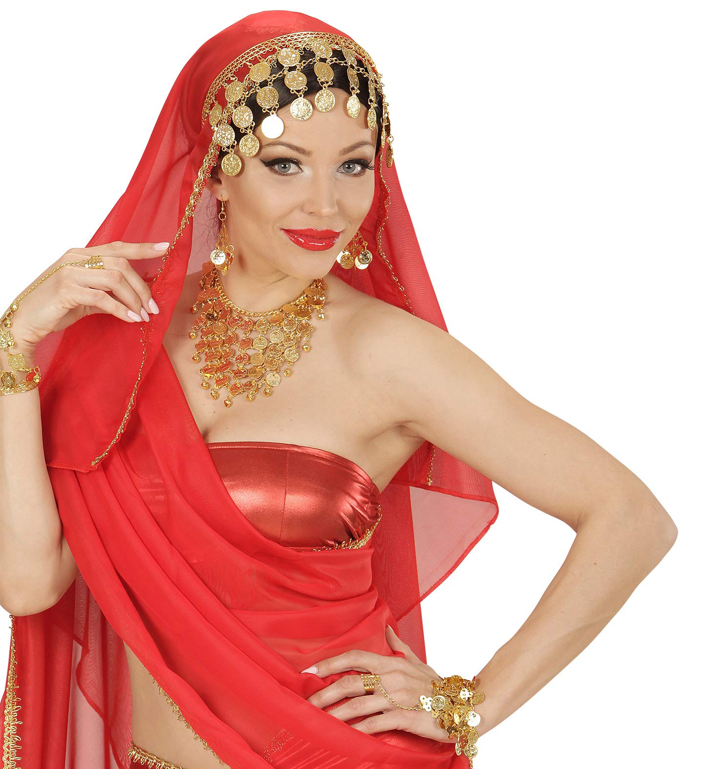 Shoperama Collana A Mano Con Monete Dorate E Anello Regolabile - Accessorio Per Danza Del Ventre, Costumi Orientali, Carnevale