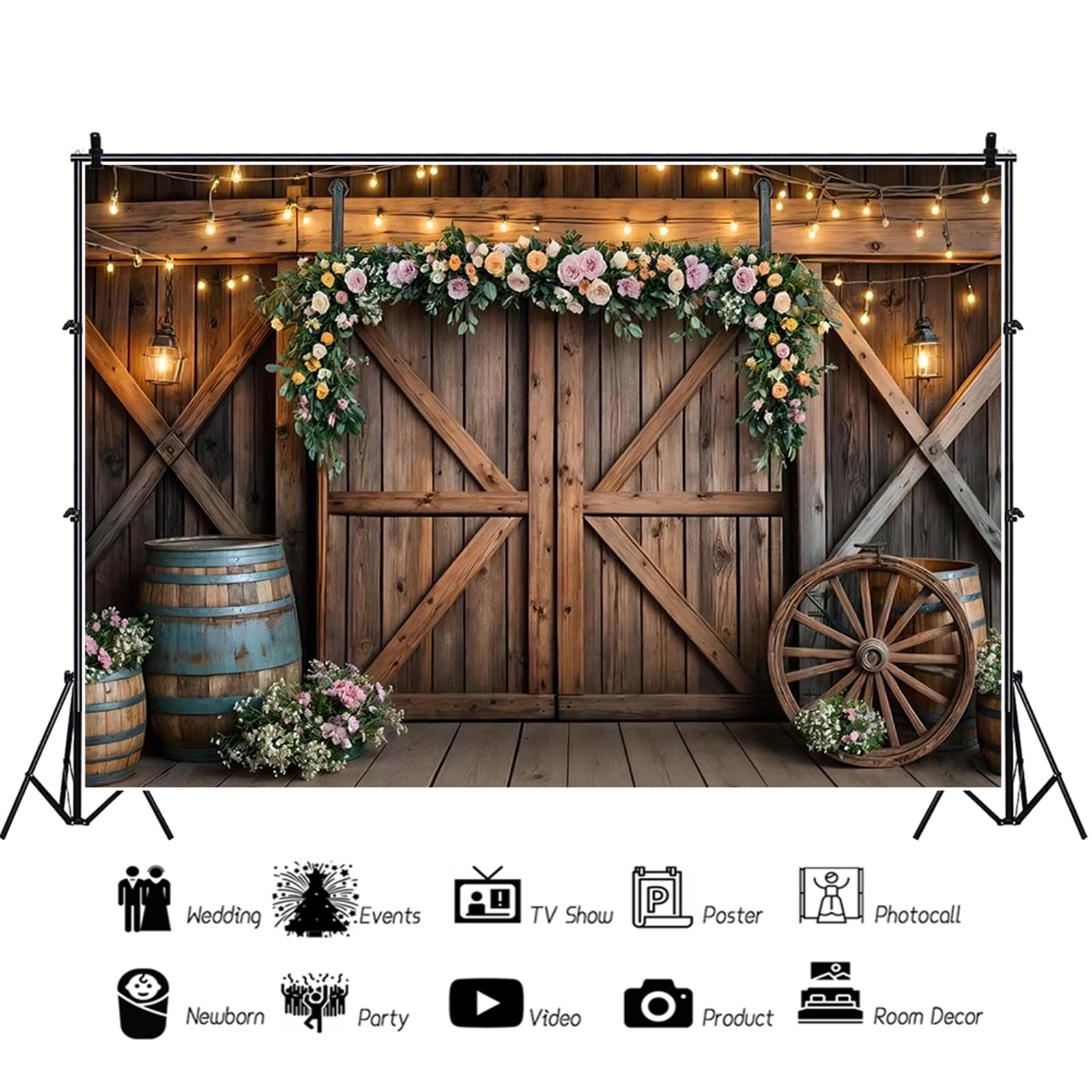Rustykalne tło do zdjęć ślubnych, 35 x 200 cm, vintage drzwi stodoły, różowe kwiaty, dom wiejski, tło fotograficzne na zachód, urodziny, baby shower, dekoracja na przyjęcie weselne, baner