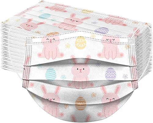 50 cubrebocas desechables para el día de Pascua para mujeres, para adultos, lindos conejos, boca de conejo, a prueba de polvo