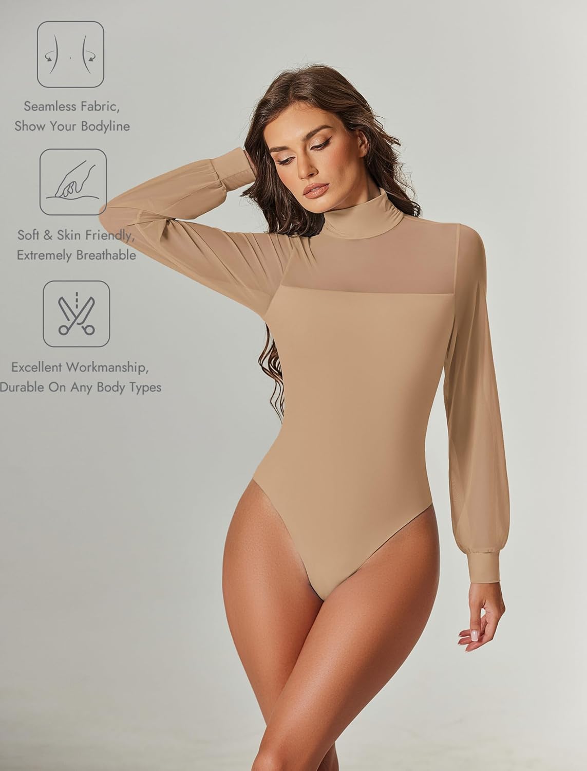 Avidlove Long Sleeve Body Suits Womens Mesh Turtleneck Bodysuit Thong Dressy Going Out Bodysuits Top Fall Outfits - Image 2