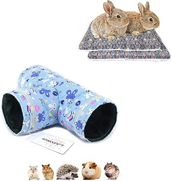 Amakunft 2 Pcs Guinea Pig Bed Mat Washable, Rabbit Winter Bed Pad for Indoor & uinea Pig Tunnels and Tubes, Guinea Pig Hideaway Play Toy, Small Animal Activity Structures