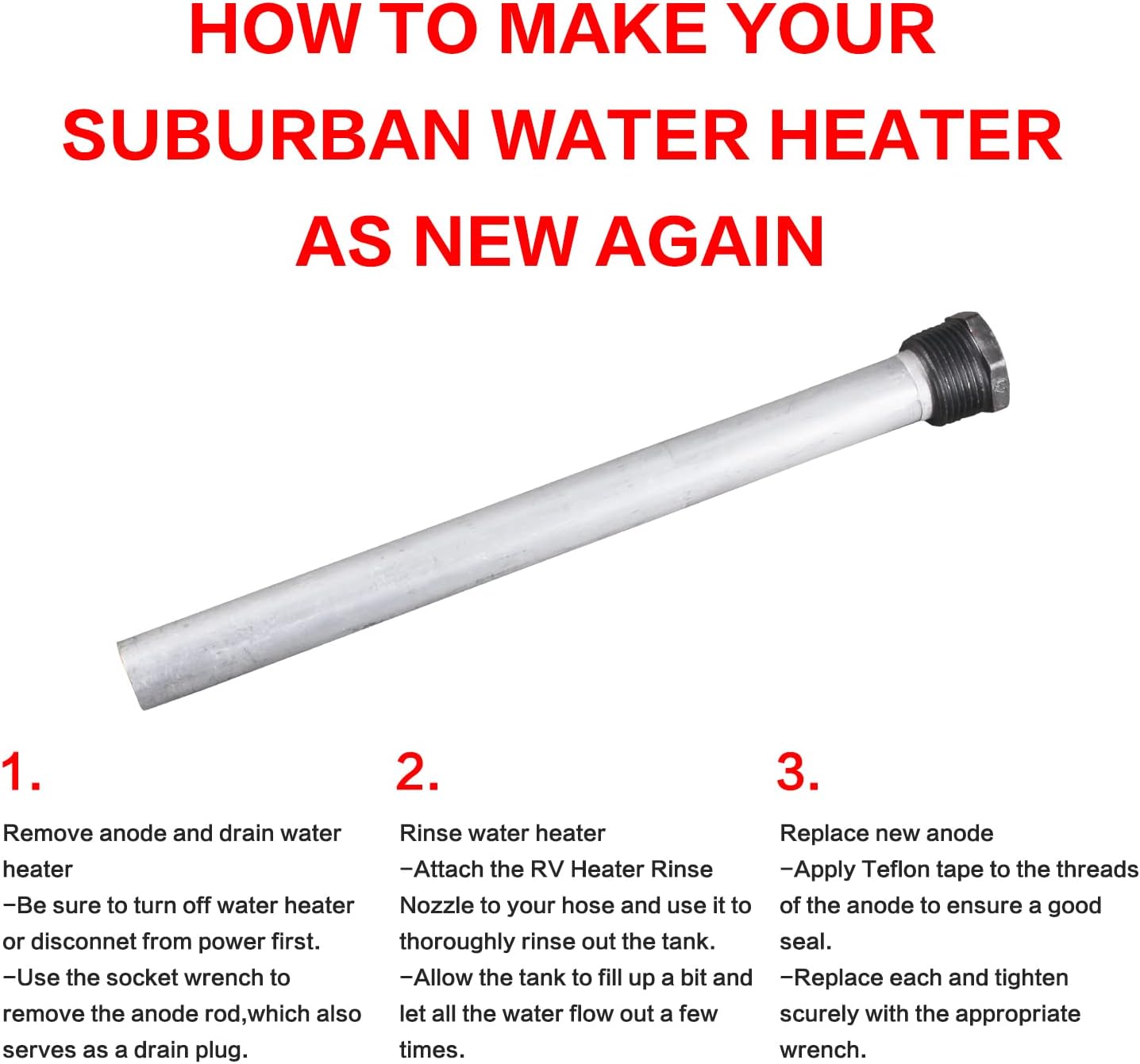 Rv Heater Anode Rod Aluminum/Zinc Tank Corrosion Protection 2 Pack | extend the life of your water heater tank，9.25''Long & 3/4'' Thread，fits for almost all water heaters