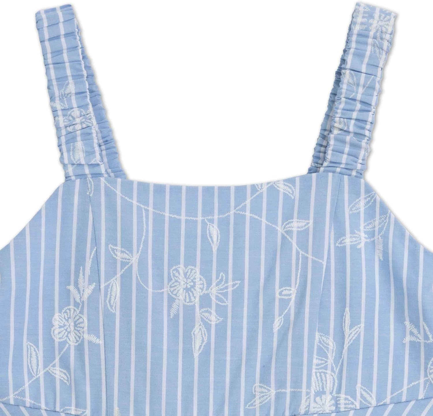 Speechless girls Sleeveless Embroidered Stripe Skirted Romper With Back Bow
