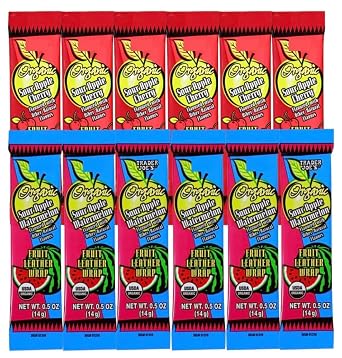 Trader Js Organic Sour Apple Cherry & Sour Apple Watermelon Fruit Leather Wraps 0.5 oz 14g - 12 PACK 6 of each flavor Fruit Leather Wrap - Variety Sour Flavors