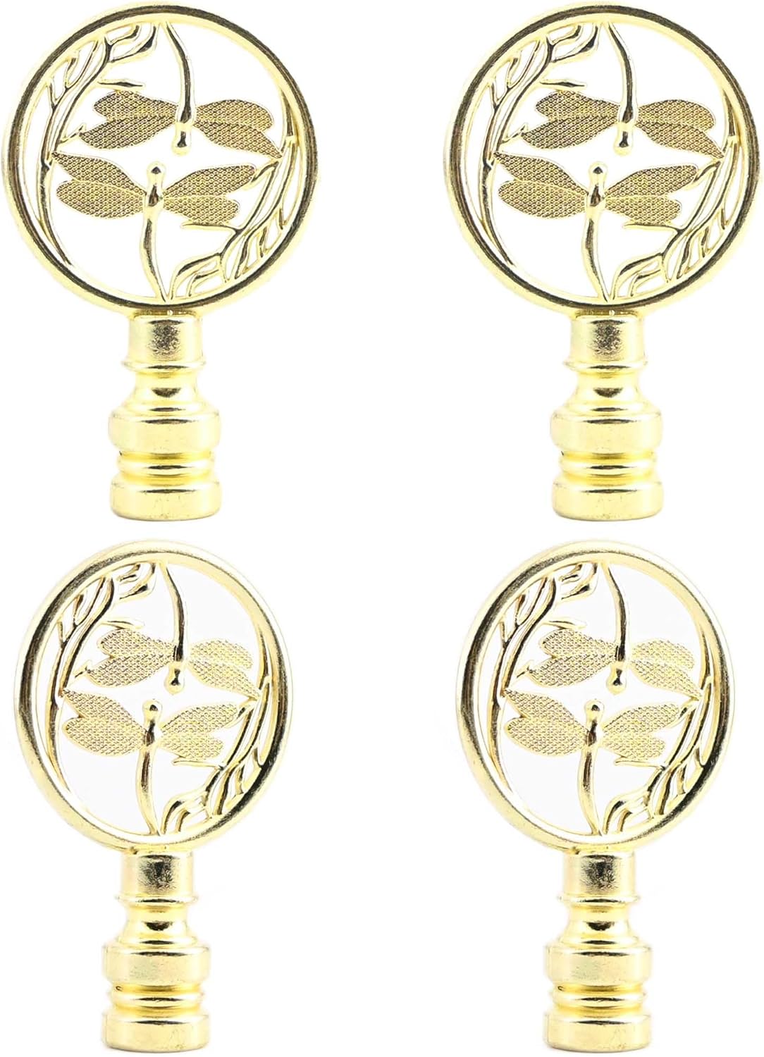 4 Pack Brass Lamp Finial for Oriental Asian Lamp Shade, Antique Metal Decorative Dragonfly Style Lamp Finials Cap Knob for Table Lamp, Floor Lamp, Home décor (Golden Color-4 Pack)