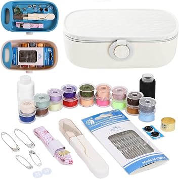 Sewing Kit with Case, Portable Sewing Box Organizer, Needle and Thread Kit with 20 Color Threads, Self Threading Needles, Scissors, Tape Measure, Buttons, Safety Pins for Adults, Travel, Home