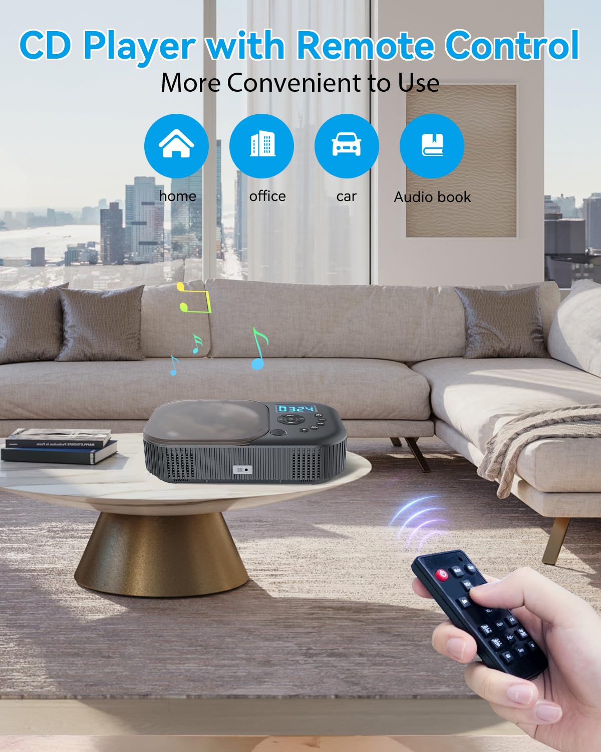MONODEAL CD Player Tragbar mit Radio FM, Wiederaufladbar CD Player Bluetooth mit Lautsprecher, Unterstützung AUX/USB, Sleep Timer-MD318