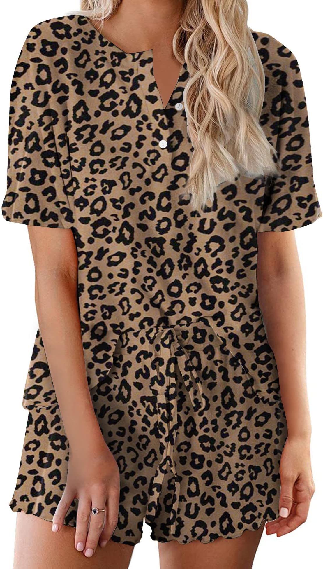 Pajamas Set for Women Short Sleeve Lounge Set 2 Piece Loungewear PJs Soft Cute Lightweight Sleepwear