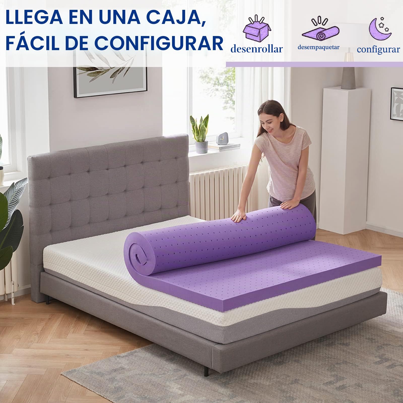 SINWEEK Cubrecolchón de Espuma viscoelástica de Gel de 2 Pulgadas, Suave y ventilado, Certificado CertiPUR-US, tamaño Individual, Color Morado