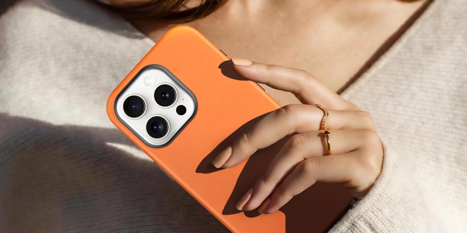 maogoam for iPhone 15 Pro Case Leather, Genuine Vegetable-Tanned Leather Case for iPhone 15 Pro 6.1",Compatible with MagSafe, Elegant Style, Orange