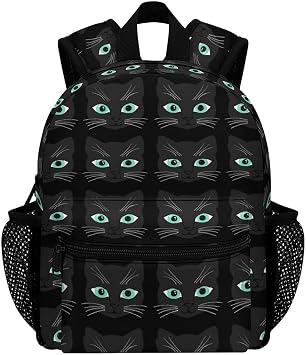Kids Mini Backpack 12 Inch Black Cat Face Backpack Schoolbag Preschool Kindergarten Children Bag Nursery Travel Bag for Toddler Boys Girls Age 3-7